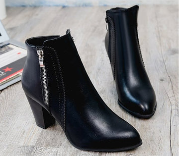 SH272 - Hollow High Heeled Black Ankle Boots